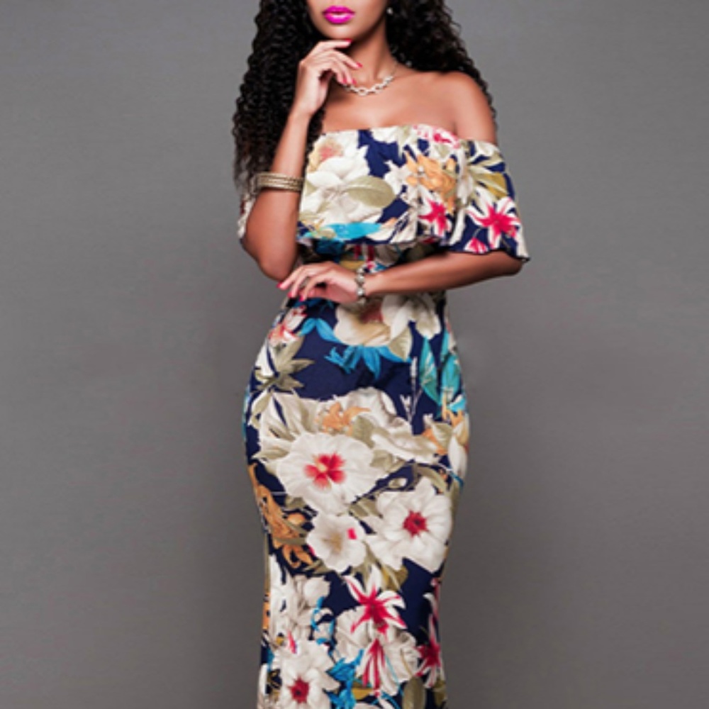Women's Off Shoulder Maxi Dress with Ruffle